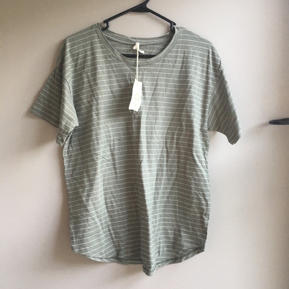 Recycled cotton sage colored striped tee - Picture 1 of 8
